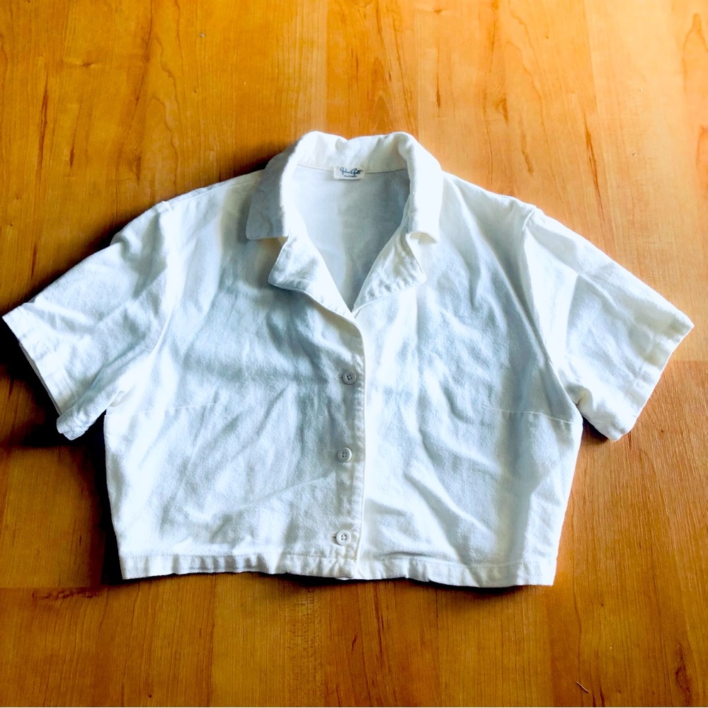 Brandy Melville John Galt Linen Blend Crop Blouse Womens One Size Ivory Ladies